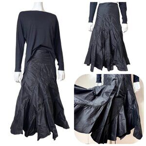Areli Collection Bias cut Dupioni Silk Maxi Black Skirt 6 $350